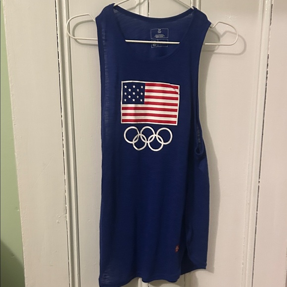 Team Apparel Blue Tank Top with American Flag and Olympic Rings - Picture 1 of 4